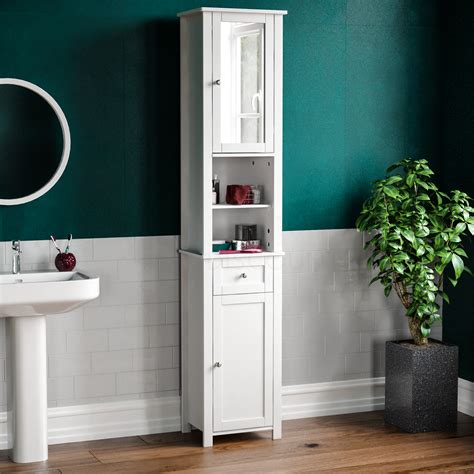 tall freestanding mirrored bathroom cabinet